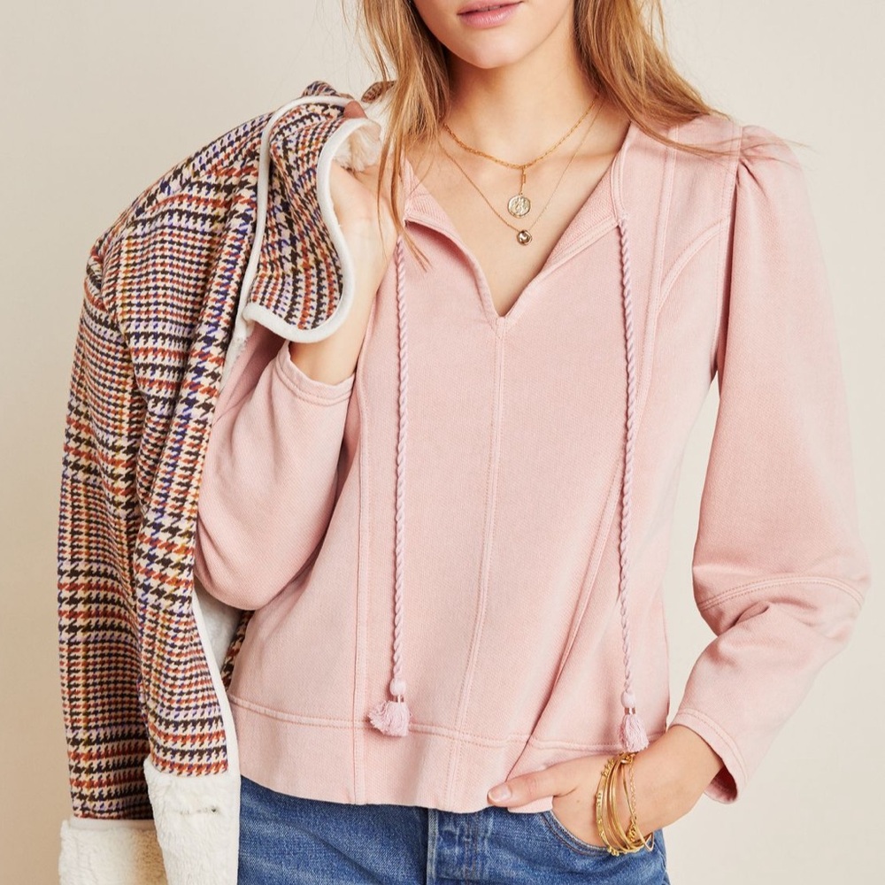 Maeve Jeanne Puff Sleeve Pullover in Blush - Size XS